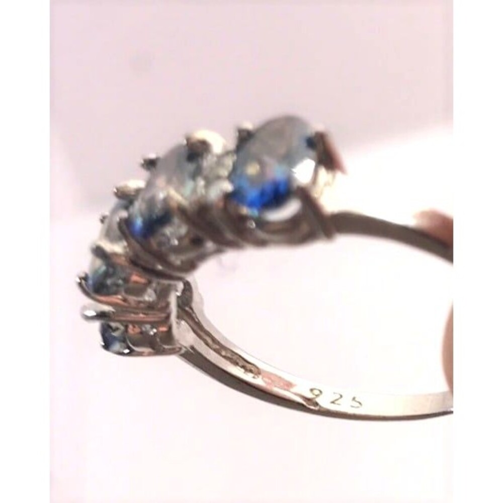 Created Blue Mystic Topaz Ring w/ Genuine Diamonds set in Sterling Silver -Sz.8 - Picture 5 of 5